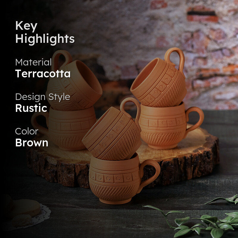 Raw Terracotta Tea Cup (160 mL Each) -  Set of Six media 2