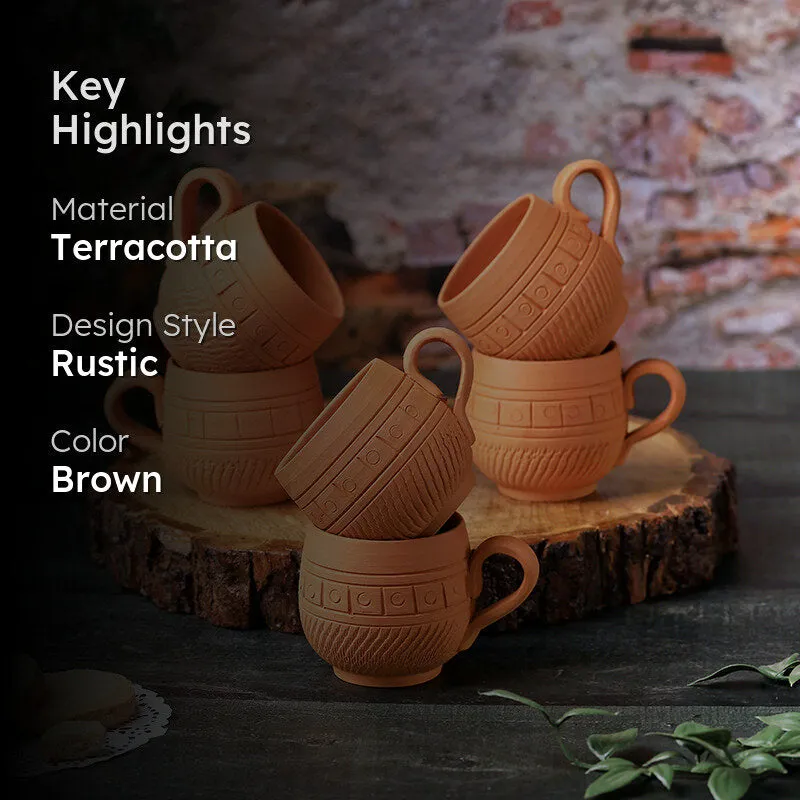 Raw Terracotta Tea Cup (160 mL Each) -  Set of Six media 2