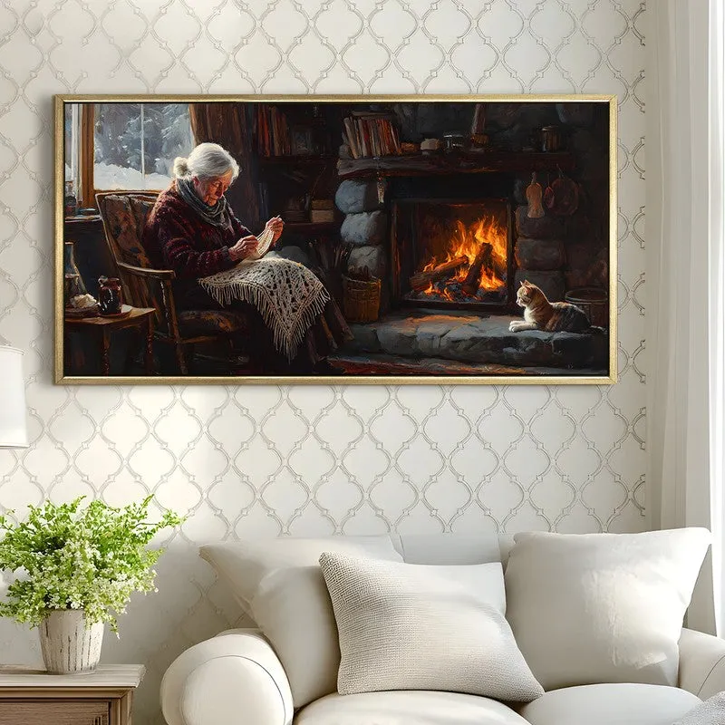 Fireside Canvas Wall Painting With Frame media 4