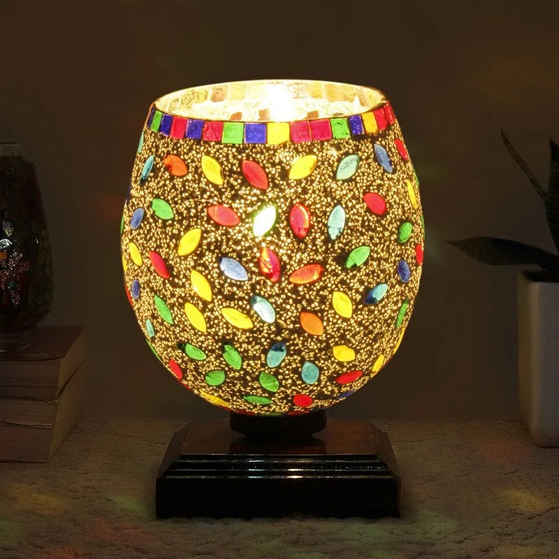 Lumenest Mosaic Glass Table Lamp With Wooden Base - Multicolor media 1