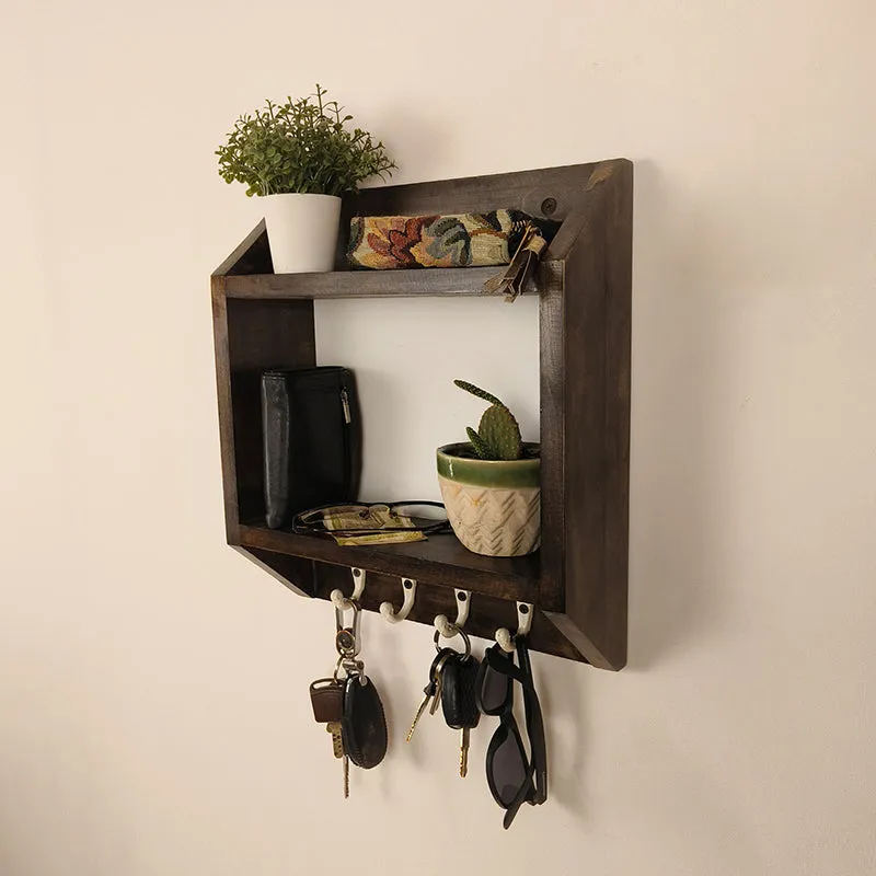 Majesta Wooden Wall Shelf Organiser with Key Holders media 5