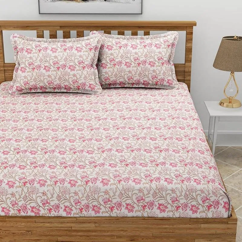 Philox Floral Microfiber Bedsheet (Pink) - 140 GSM media 1