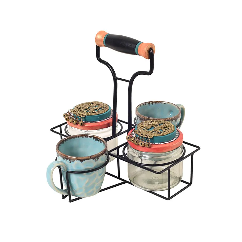 Virasat Ceramic Jar Set With Metal Tray - Five Piece Set media 3