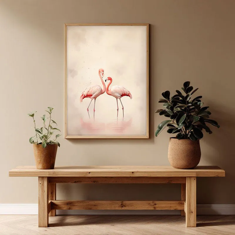 Flamingo Flo Archival Canvas Wall Art - Natural Brown Frame media 1