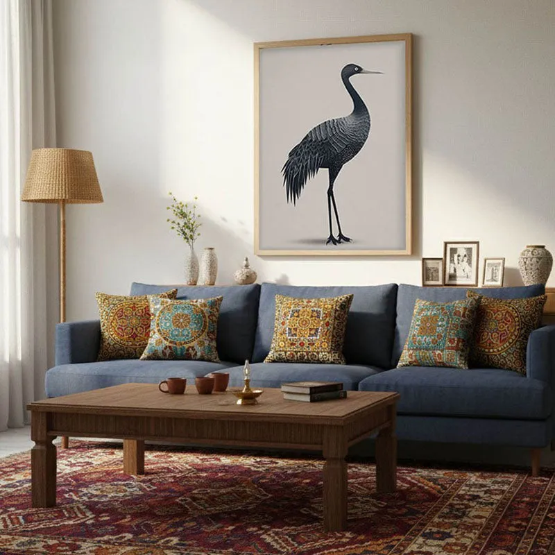 Graceful Crane Line Art Canvas Wall Painting With Brown Frame media 7