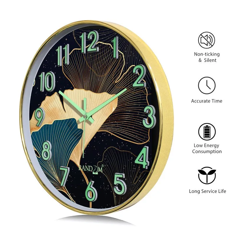 Florin Round Floral Plastic Wall Clock - Black & Gold media 7