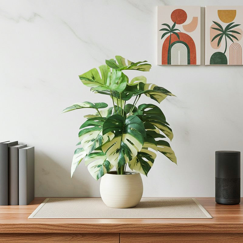Monstique Artificial Monstera Plant With Black Plastic Pot - 2.5 Feet