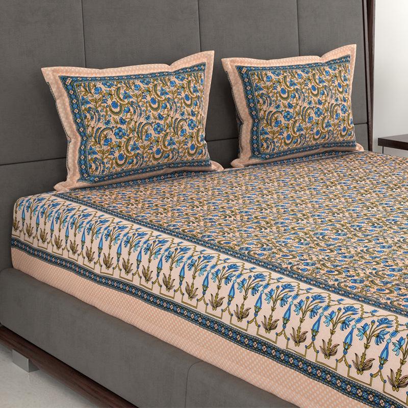 Tridha Printed Cotton Bedsheet (Beige) - 280 TC media 5