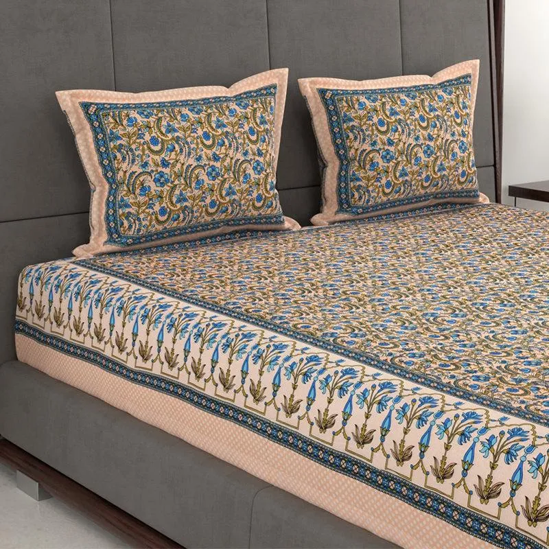Tridha Printed Cotton Bedsheet (Beige) - 280 TC media 5
