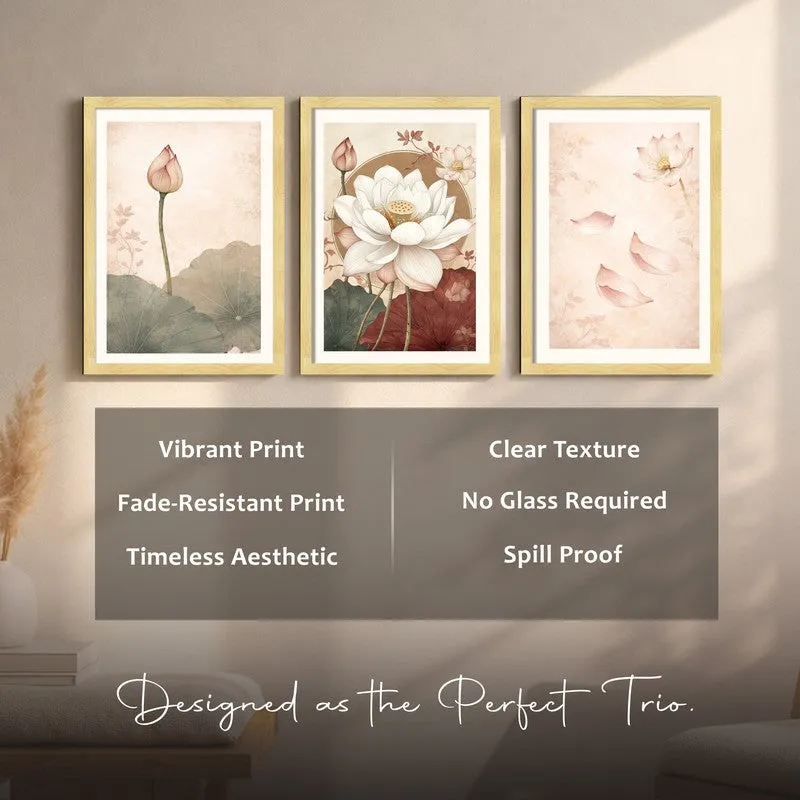Blooming Lotus Paper Wall Painting With Frame - Set Of Three media 8