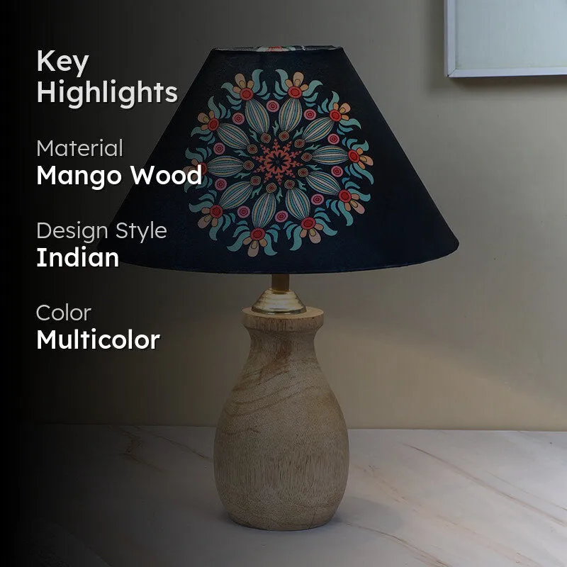Toile Curve Printed Mango Wood Table Lamp - Multicolor media 2