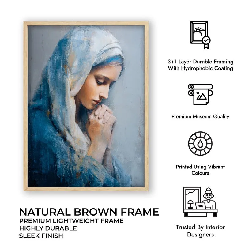 Prayerful Grace Archival Paper Wall Painting With Brown Frame media 7
