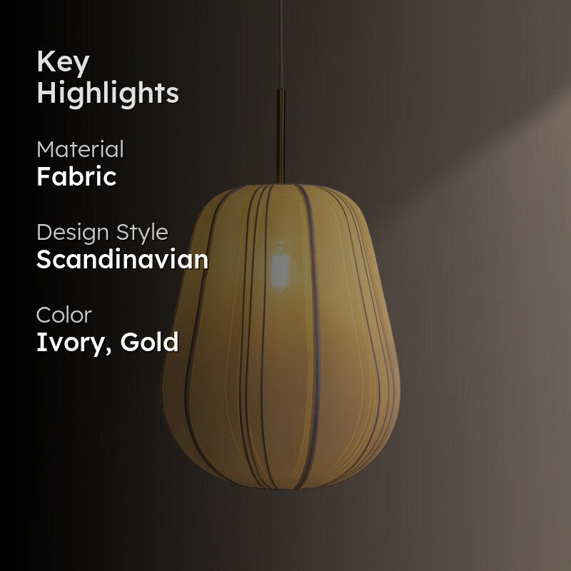 Fig Living Luxe Collection Fabric Ceiling Lamp - Ivory,Gold media 2