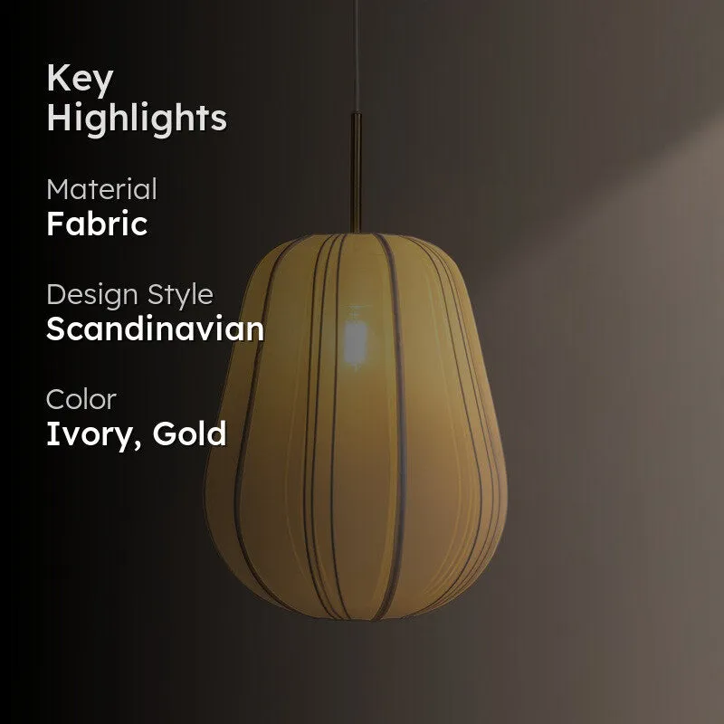 Fig Living Luxe Collection Fabric Ceiling Lamp - Ivory,Gold media 2