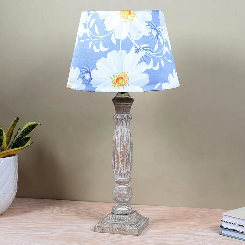 Daisy Blooms Sif Printed Mango Wood Table Lamp - White,Blue,Brown media 2