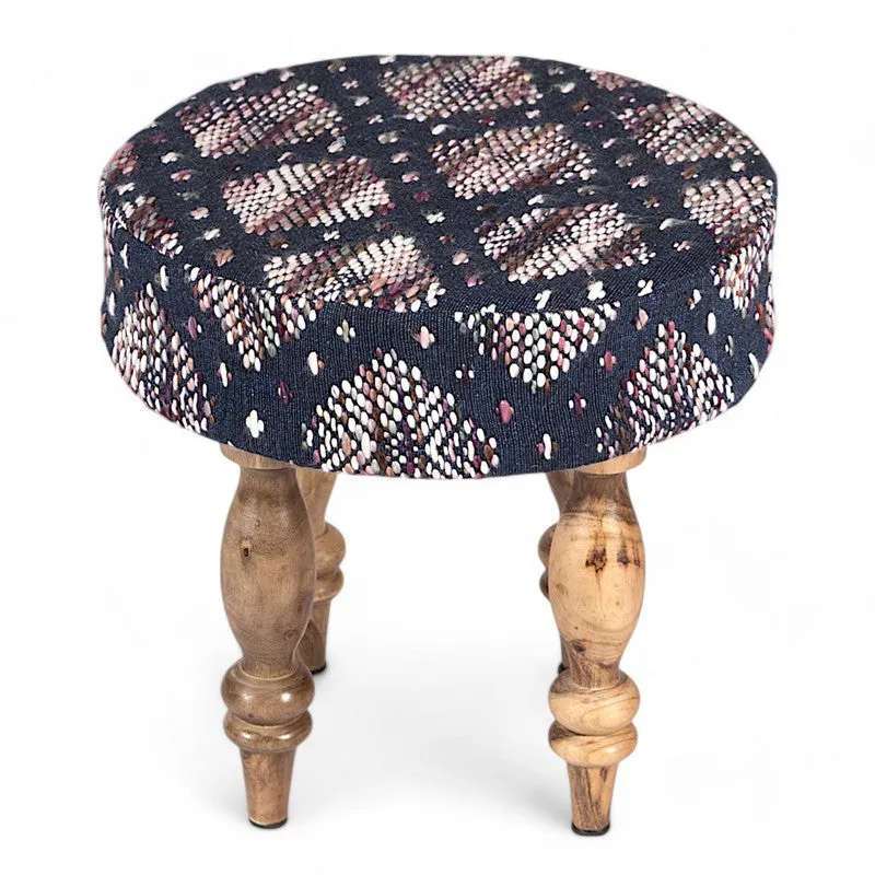 Qavro Sheesham Wooden Stools (Blue) - Set Of Two media 3