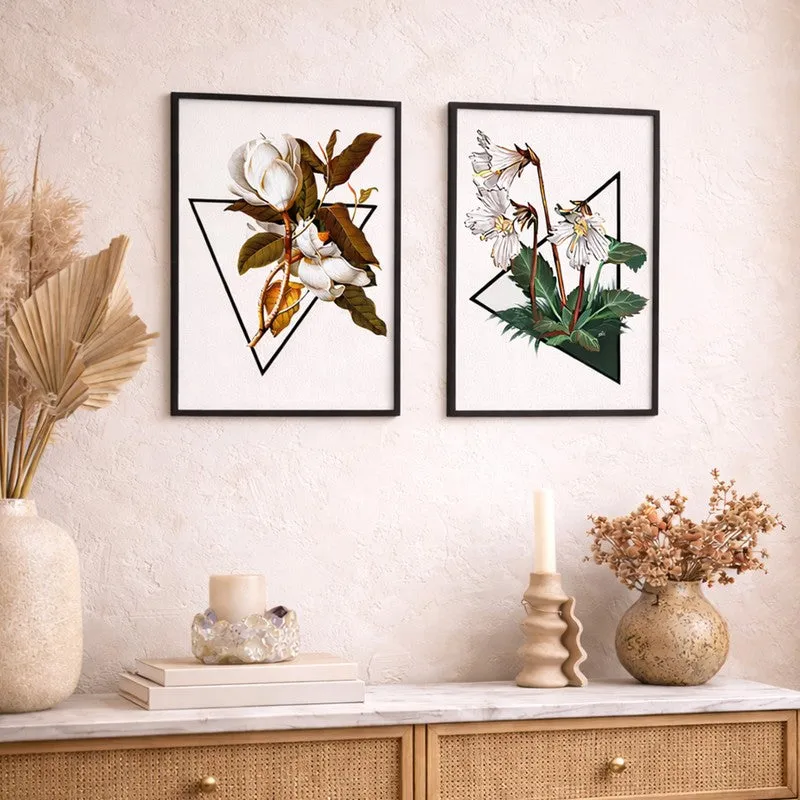 GeoFlora Paper Wall Painting With MDF Frame (Black) - Set Of Two media 3