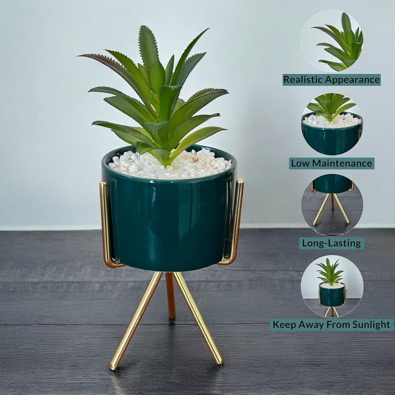Verdan Ceramic Planter With Artificial Plant - Green media 4