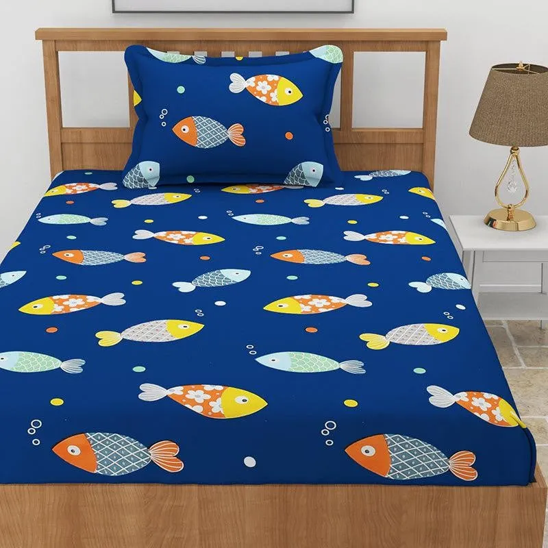 Aqua Fish Kids Microfiber Bedsheet (Royal Blue) - 130 GSM media 1