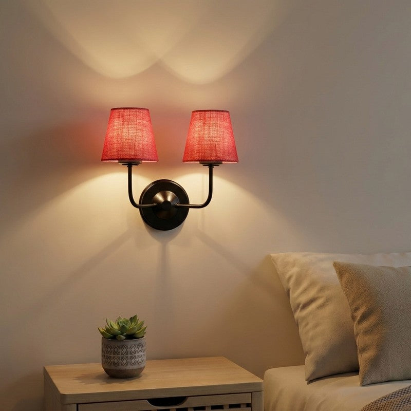 SoftGlow Twin Rosy Glow Jute Wall Lamp - Pink