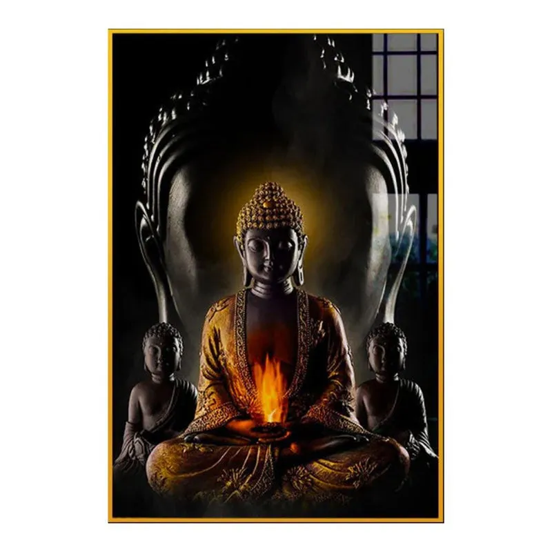 Onyx & Amber Buddha Spiritual Canvas Wall Art With Frame - Gold media 3