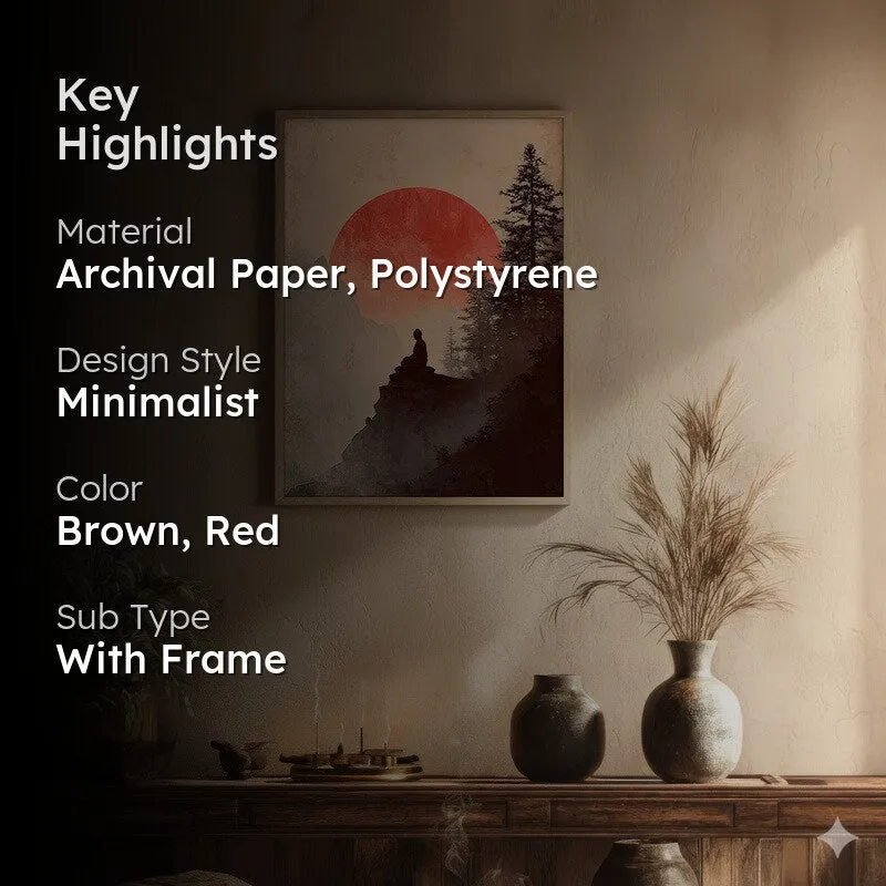 Crimson Sun II Over Silent Peaks Archival Paper Wall Painting With Brown Frame media 2