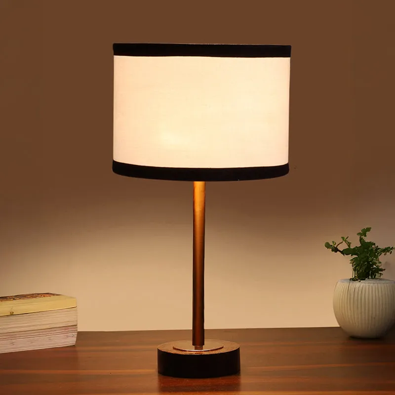 Cotin I Stripe Rodin Wooden Table Lamp - White,Copper,Brown media 1