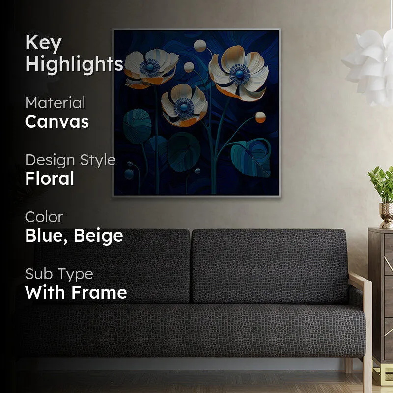 Sapphire Garden Canvas Wall Painting With Frame - White media 2