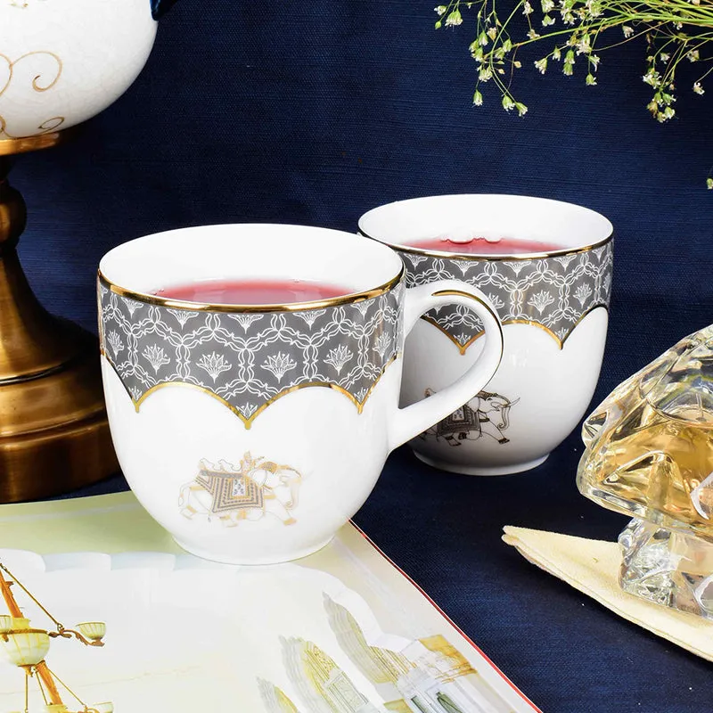 Gilded Legacy Pete 24k Gold Brushed Porcelain Coffee Mug (300 mL Each/Grey) - Set Of Four media 3
