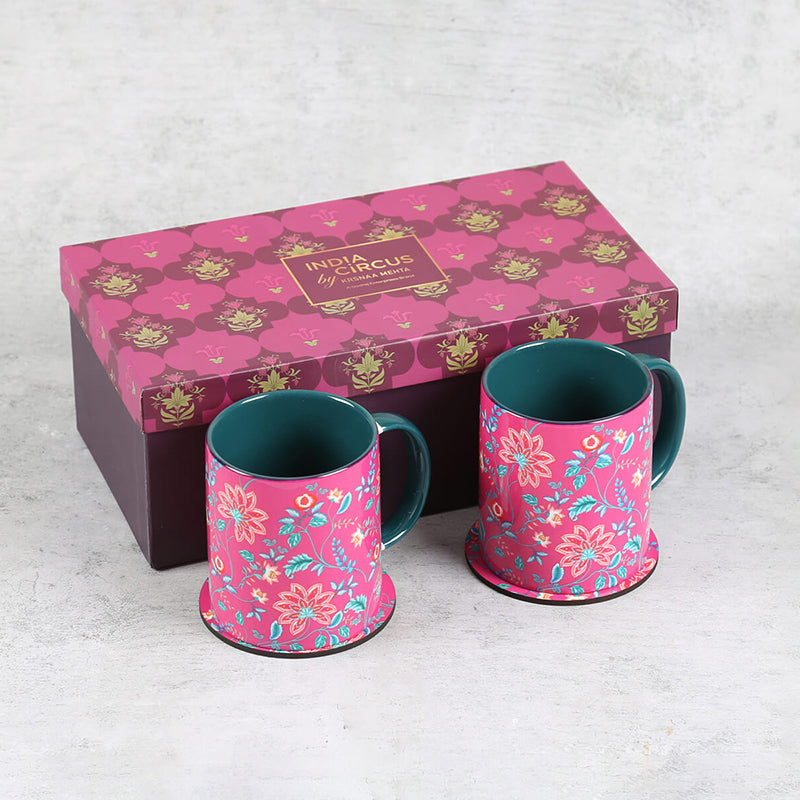 India Circus Elven Bloom Ceramic Mug With Coaster (325 mL Each) - Four Piece Set media 4