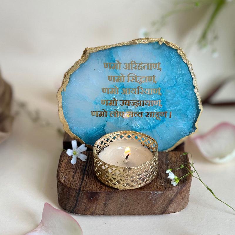 Namokar Handcrafted Agate Religious Accent With Tealight Candle Holder - Turquoise media 4