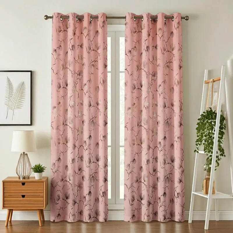 Soft Edge Printed Velvet Curtains (Pink,Gold) - Set Of Two media 1