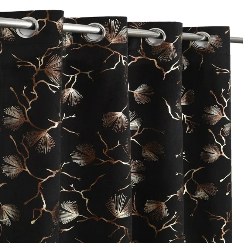 Soft Edge Printed Velvet Curtains (Black,Gold) - Set Of Two media 3