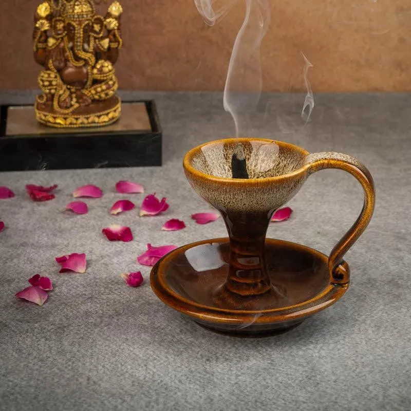 Sacred Incense Holder - Brown & Beige media 1