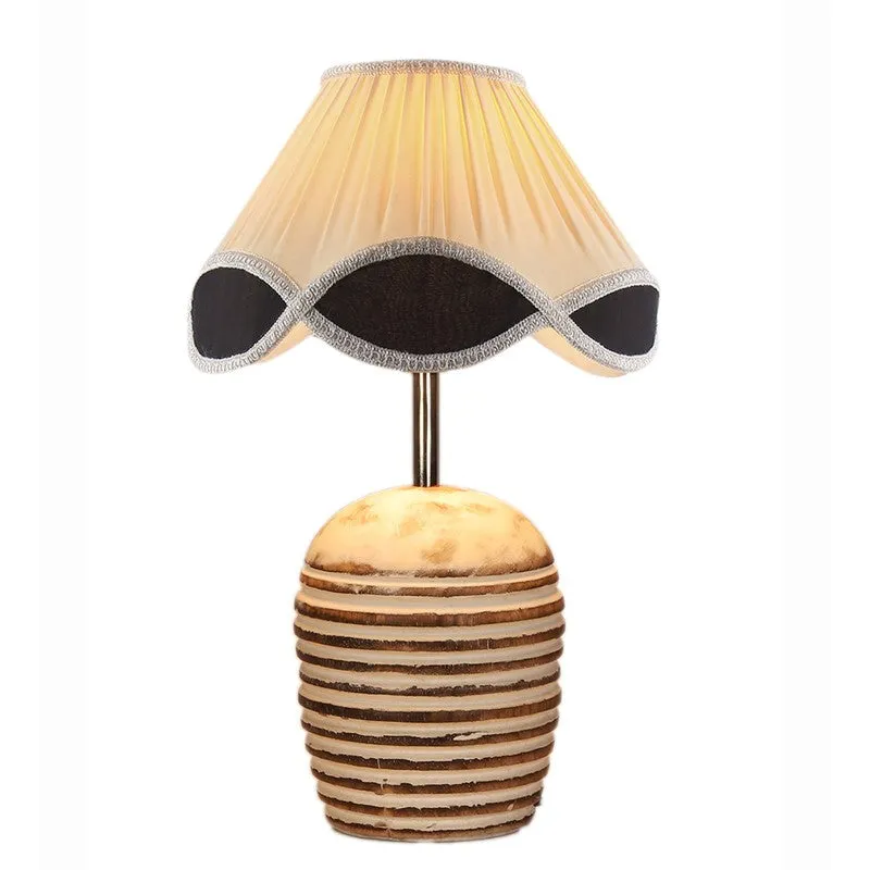 Skylexa Cotton Table Lamp With Wooden Base - White media 7