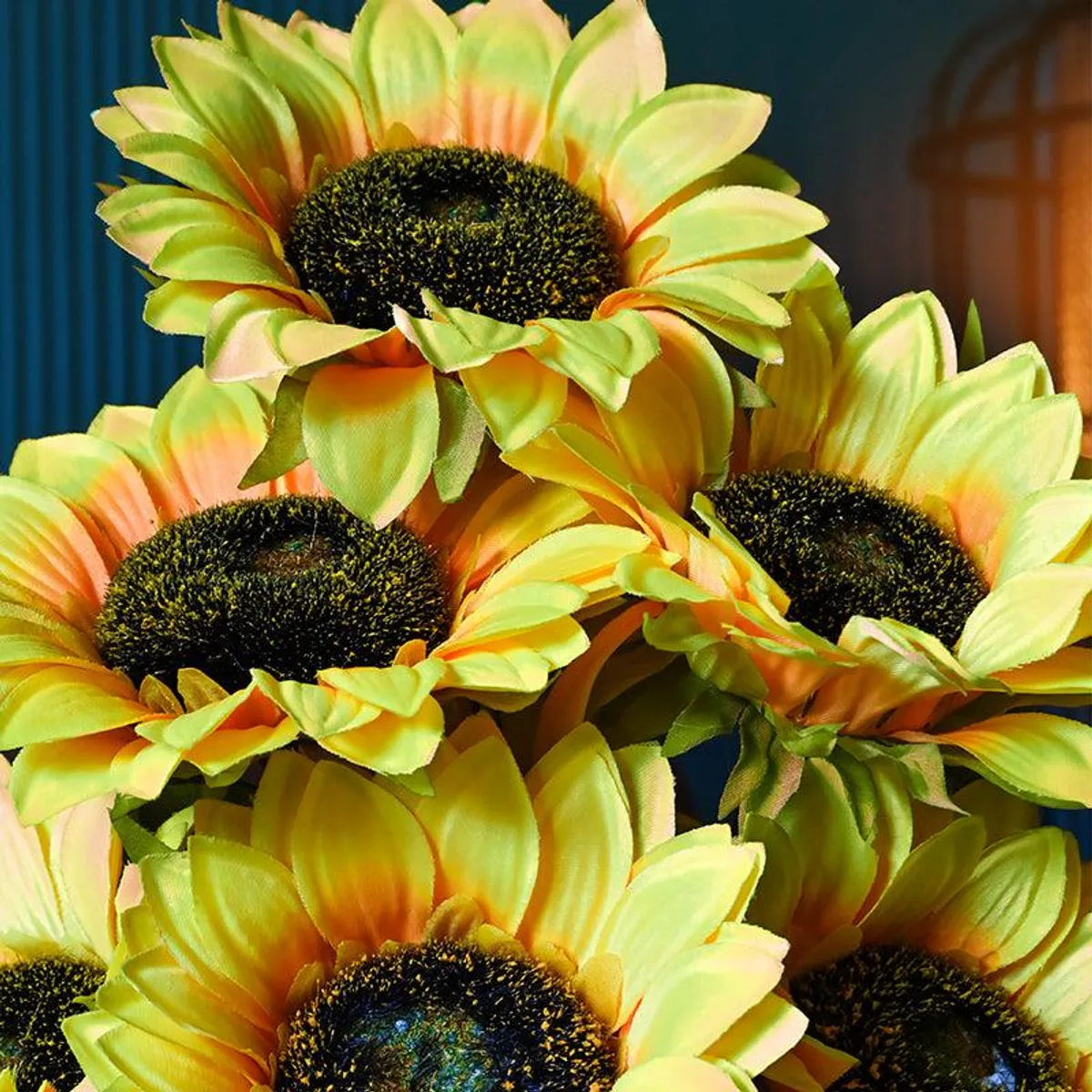 Close-up view of yellow sunflower petals and dark centres