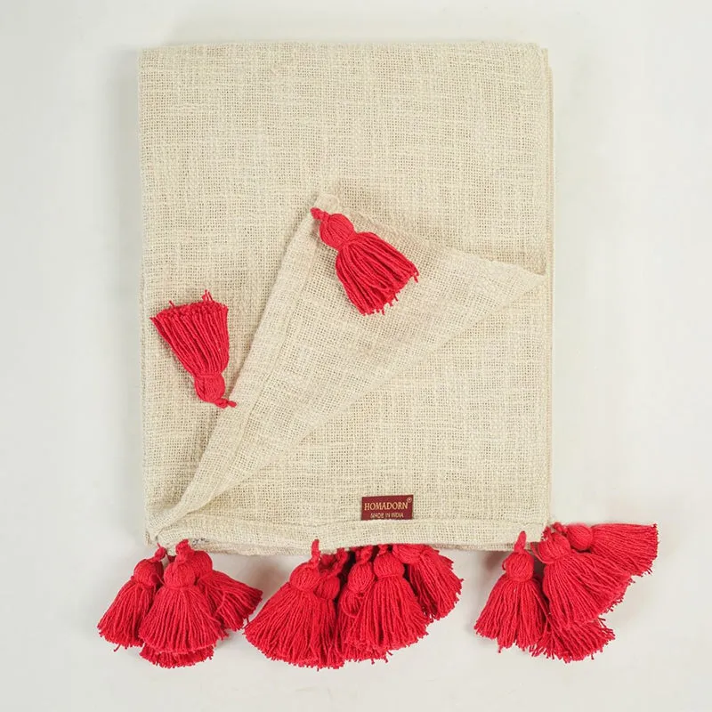 Tassura Tasselled Cotton Throw - Red media 5