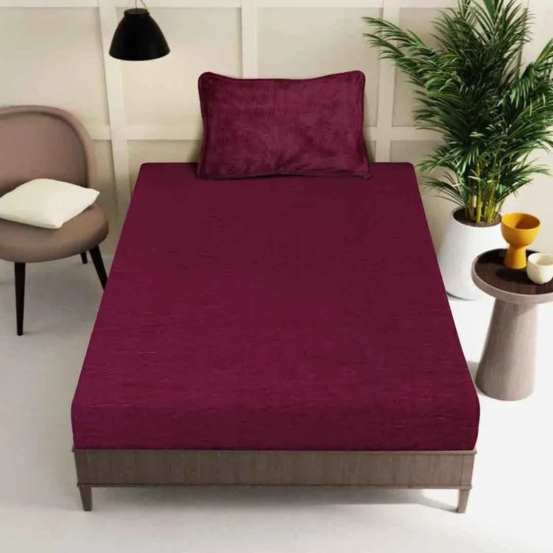 Gentle Rest Fleece Bedsheet (Maroon) - 180 GSM media 1