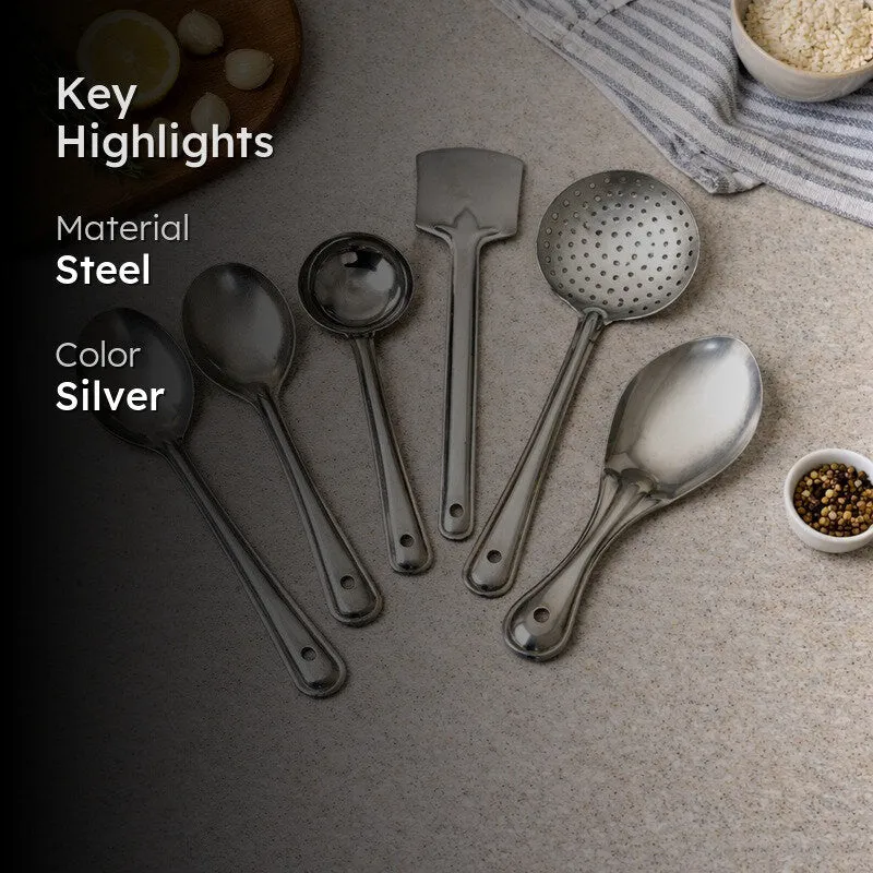 Elegant Silver Steel Kitchen Tools - Set Of Six media 2