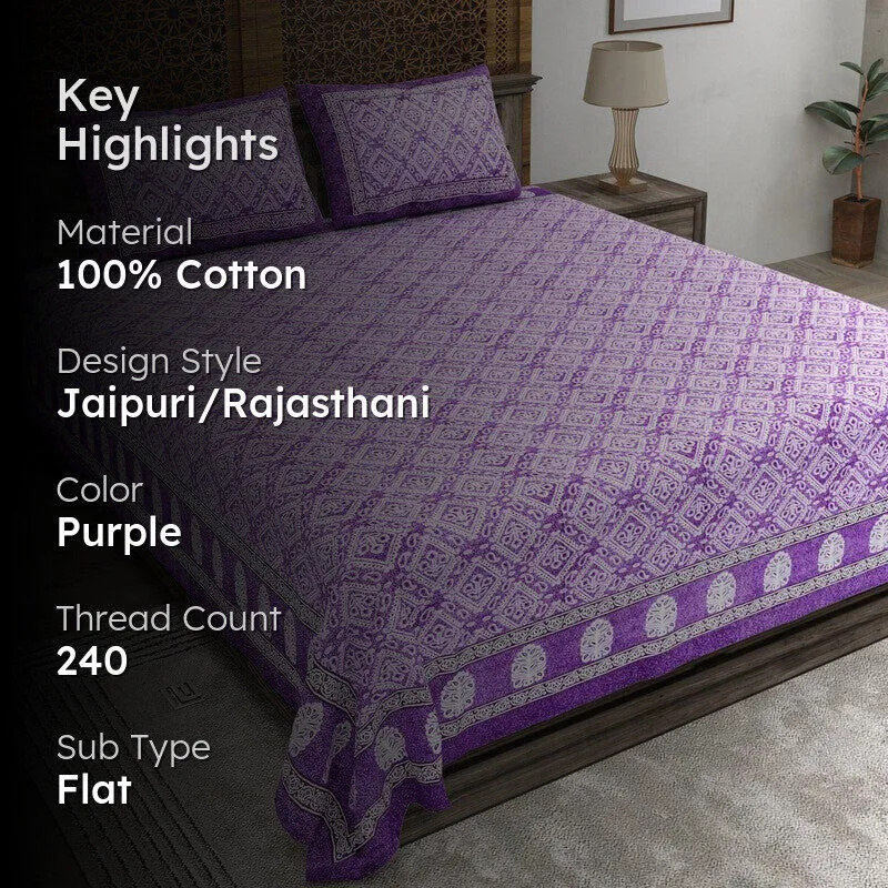 Geoo Cotton Bedsheet (Purple) - 240 TC media 2