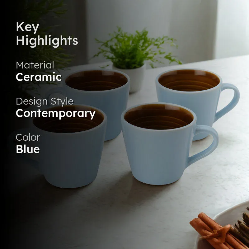 Karvaa Ceramic Tea Cup (175 mL Each)/Arctic Blue)- Set of Four media 2