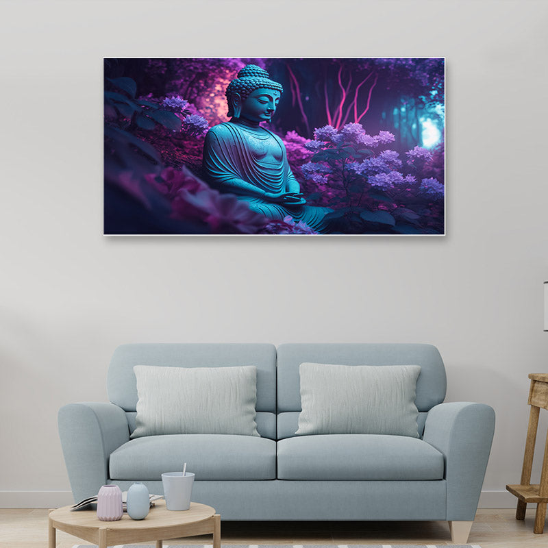 Buddha In Midnight Garden Canvas Wall Painting