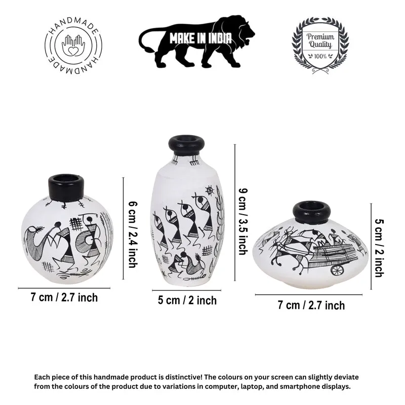 Warli dance Black & White Vase - Set Of Three media 7
