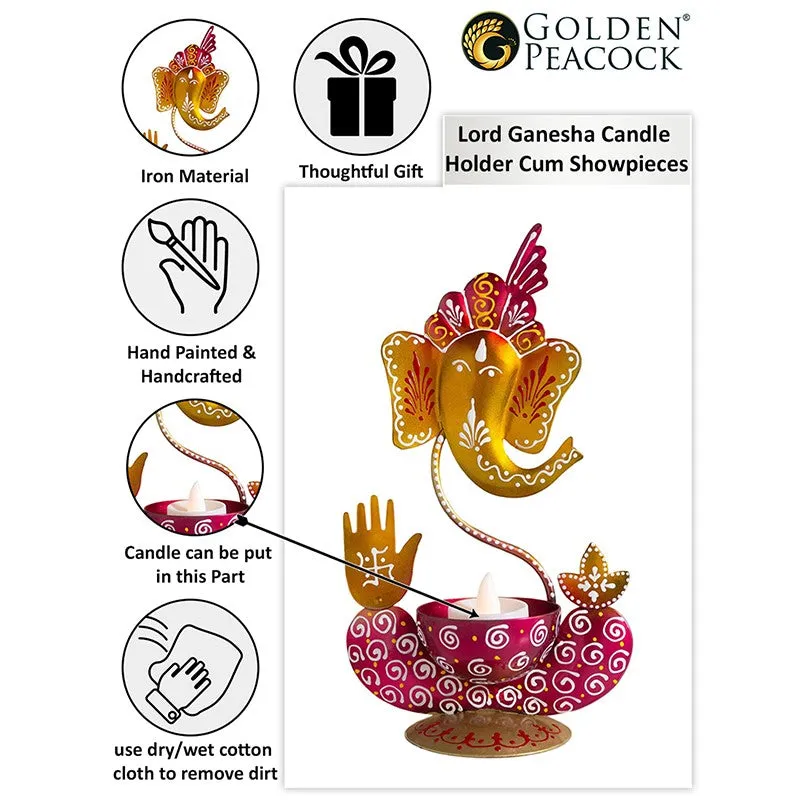 Ganesha Handpainted Tea Light Candle Holder - White media 3