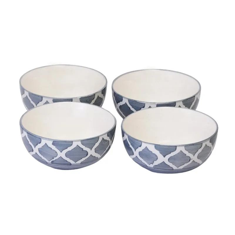Savito Ceramic Snack Bowls (White,Blue, 200 mL Each) - Set Of Four media 4