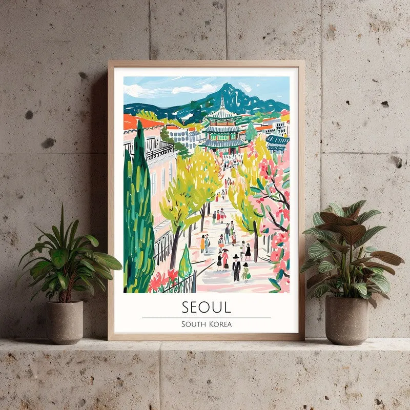 Vintage Seoul Framed Canvas Archival Canvas Wall Painting - Natural Brown Frame media 3