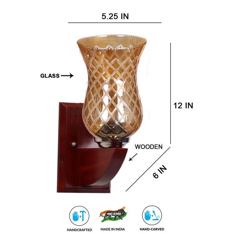 Honey Glow Decorative Walnut Base Glass Wall Lamp media 8