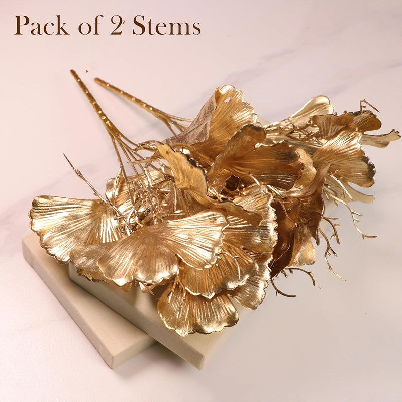 Gilded Ginkgo Artificial Flowers - Set Of Two media 3