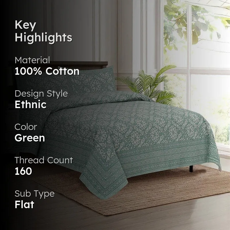 Seinara Floral Cotton Bedsheet (Aqua) - 160 TC media 2
