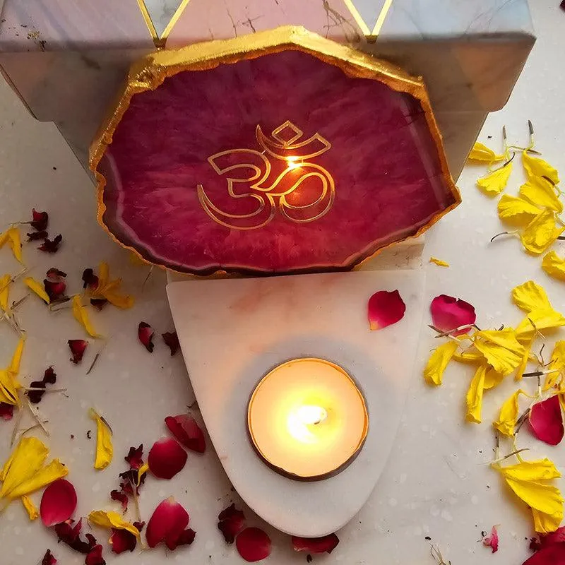 Om Agate & Marble Tealight Candle Holder - Pink media 5